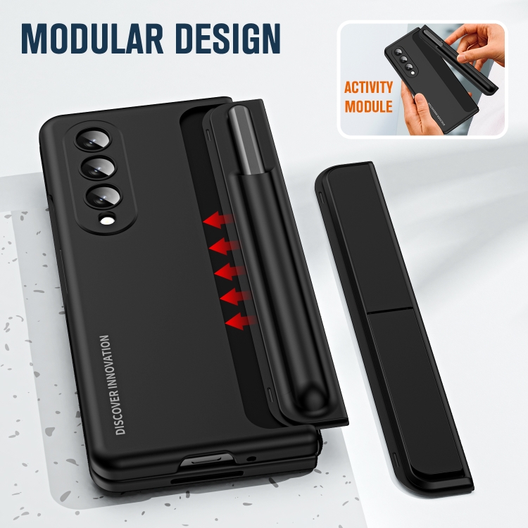 For Samsung Galaxy Z Fold4 2 in 1 Detachable PC Folding Phone Case with Holder & Pen Slot(Black)