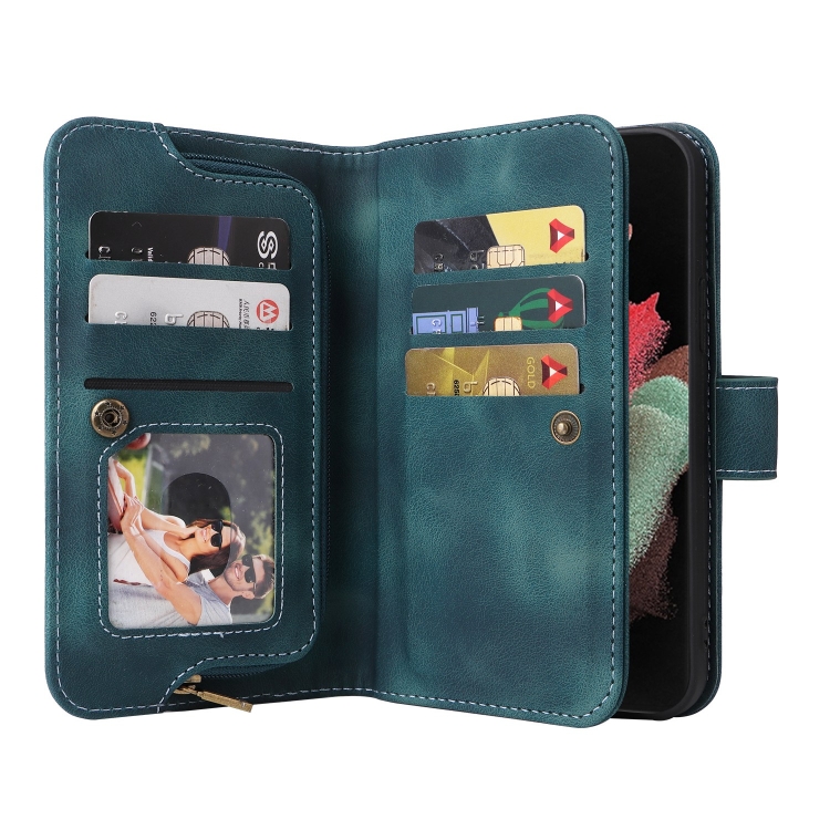 For Samsung Galaxy S21 Ultra 5G Multifunctional Card Slot Zipper Wallet Leather Phone Case(Blue) For Samsung Galaxy S21 Ultra 5G Multifunctional Card Slot Zipper Wallet Leather Phone Case(Blue)