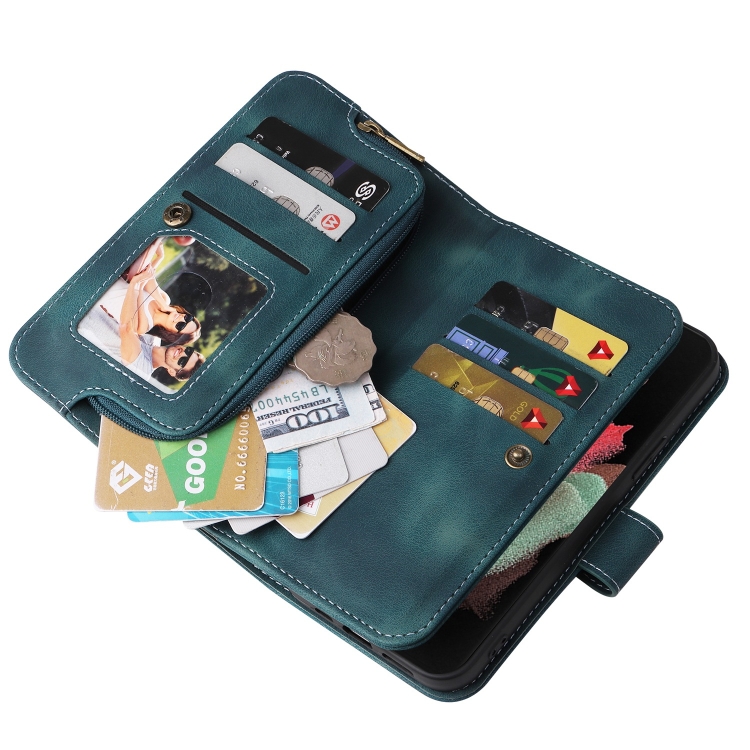 For Samsung Galaxy S21 Ultra 5G Multifunctional Card Slot Zipper Wallet Leather Phone Case(Blue) For Samsung Galaxy S21 Ultra 5G Multifunctional Card Slot Zipper Wallet Leather Phone Case(Blue)