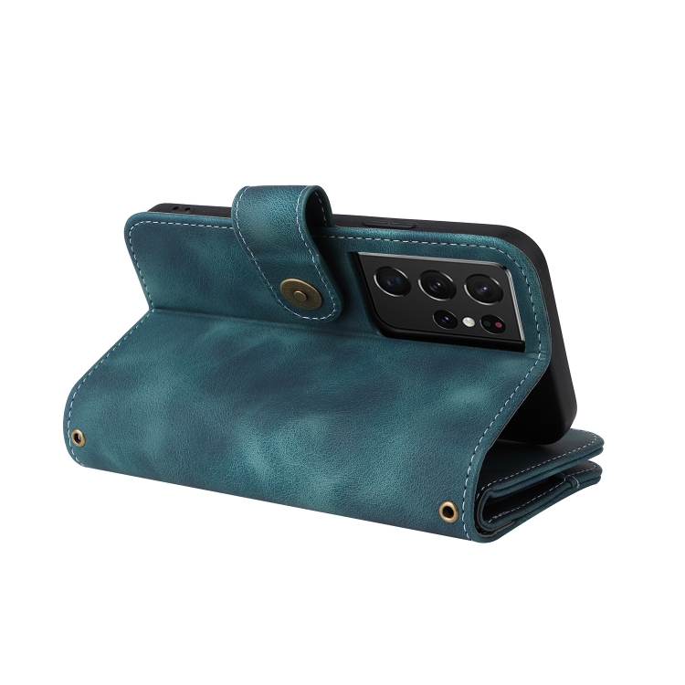 For Samsung Galaxy S21 Ultra 5G Multifunctional Card Slot Zipper Wallet Leather Phone Case(Blue) For Samsung Galaxy S21 Ultra 5G Multifunctional Card Slot Zipper Wallet Leather Phone Case(Blue)
