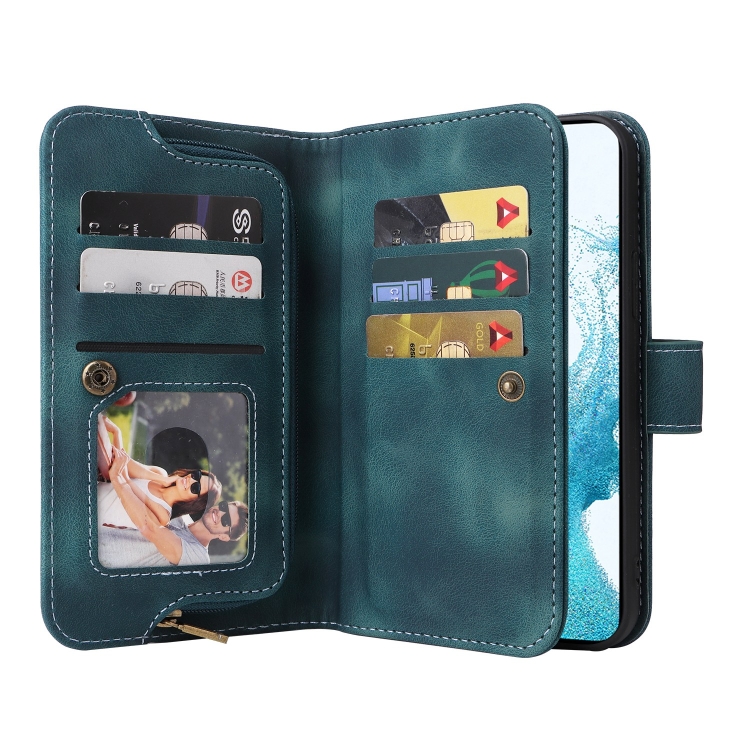 For Samsung Galaxy S22 5G Multifunctional Card Slot Zipper Wallet Leather Phone Case(Blue)