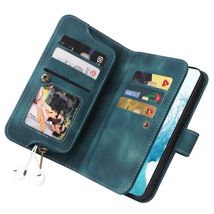 For Samsung Galaxy S22 5G Multifunctional Card Slot Zipper Wallet Leather Phone Case(Blue)