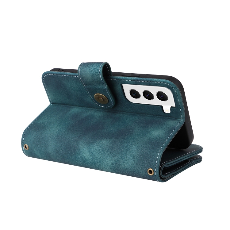 For Samsung Galaxy S22 5G Multifunctional Card Slot Zipper Wallet Leather Phone Case(Blue)