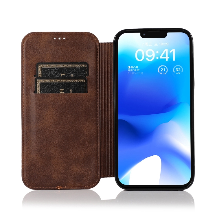 For iPhone 14 Pro Strong Magnetic Closure PU + TPU Leather Phone Case(Brown)