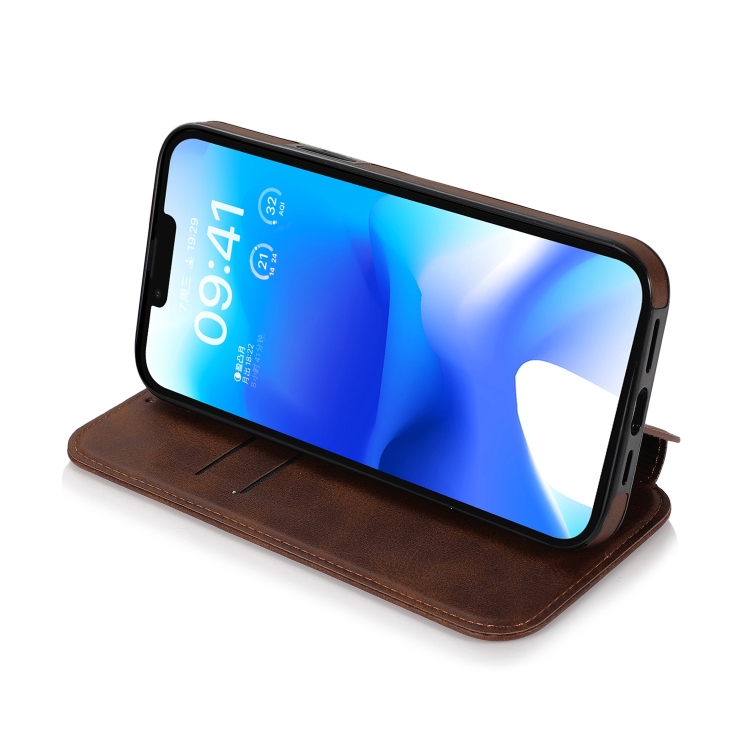 For iPhone 14 Pro Strong Magnetic Closure PU + TPU Leather Phone Case(Brown)