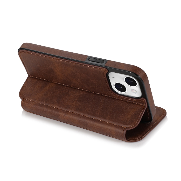 For iPhone 14 Pro Strong Magnetic Closure PU + TPU Leather Phone Case(Brown)