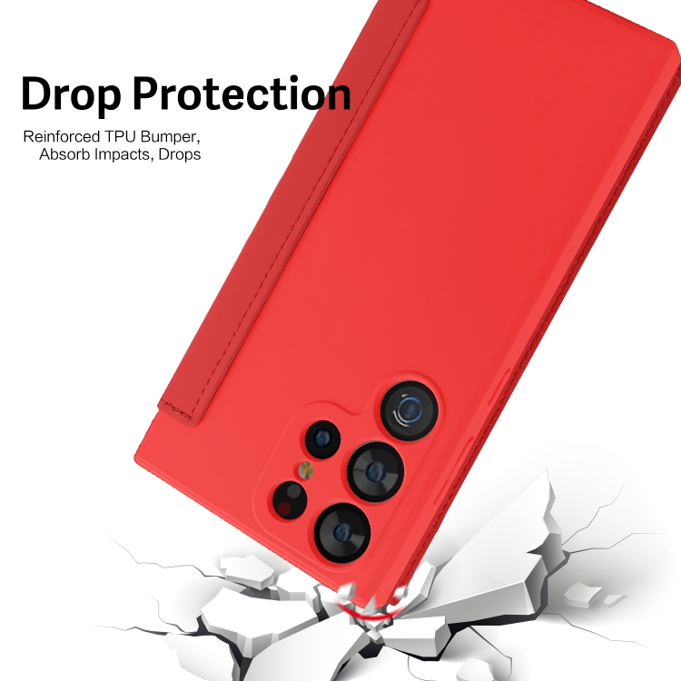 For Samsung Galaxy S23 Ultra 5G Imitate Liquid Skin Feel Leather Phone Case with Card Slots(Red)