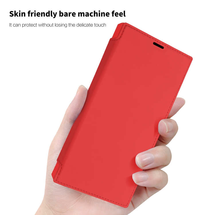 For Samsung Galaxy S23 Ultra 5G Imitate Liquid Skin Feel Leather Phone Case with Card Slots(Red)