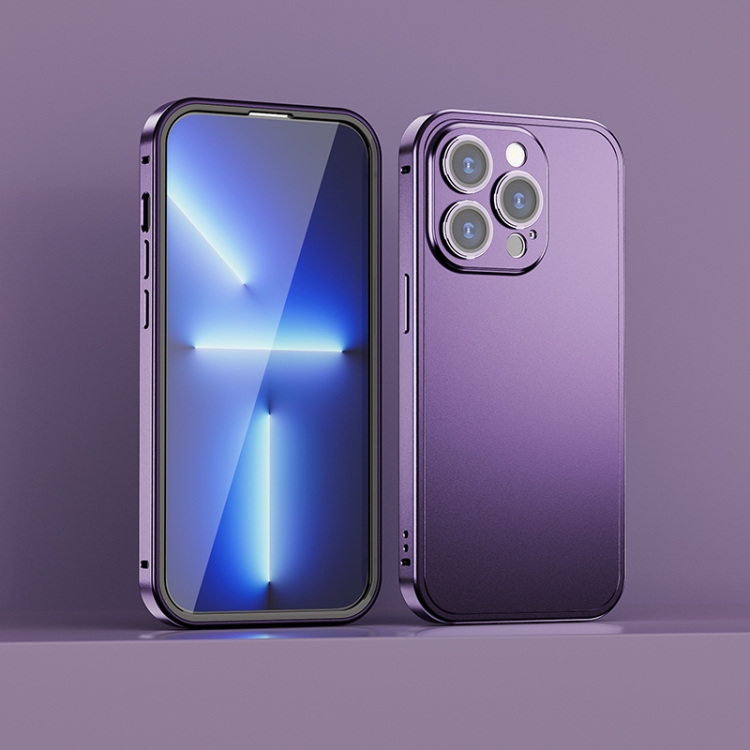 For iPhone 14 Spring Buckle Metal Solid Color Phone Case(Purple) For iPhone 14 Spring Buckle Metal Solid Color Phone Case(Purple)