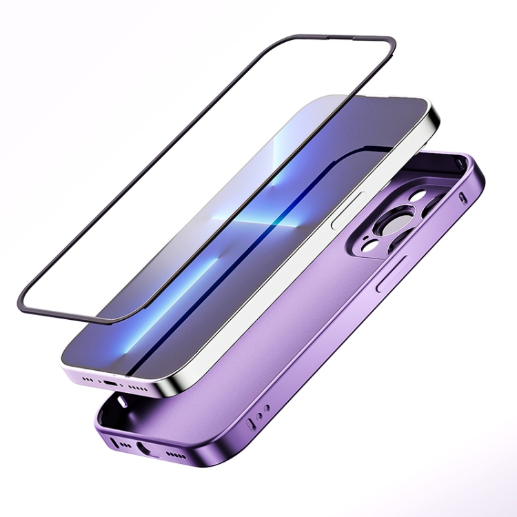 For iPhone 14 Spring Buckle Metal Solid Color Phone Case(Purple) For iPhone 14 Spring Buckle Metal Solid Color Phone Case(Purple)