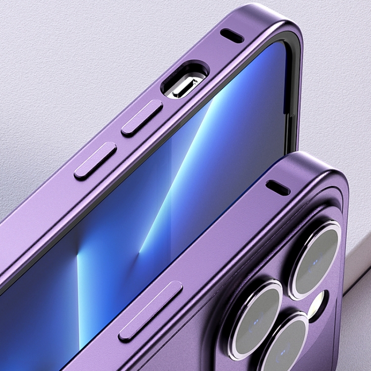 For iPhone 14 Spring Buckle Metal Solid Color Phone Case(Purple) For iPhone 14 Spring Buckle Metal Solid Color Phone Case(Purple)