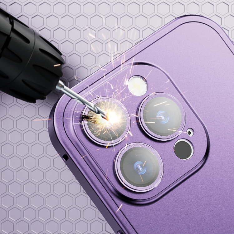 For iPhone 14 Spring Buckle Metal Solid Color Phone Case(Purple) For iPhone 14 Spring Buckle Metal Solid Color Phone Case(Purple)