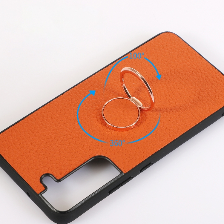 For Samsung Galaxy S23+ 5G Litchi Texture Magnetic Phone Case with Ring Holder(Orange)