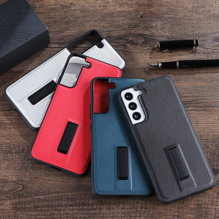 For Samsung Galaxy S23 5G PU Cover Metal Holder Phone Case(Black) For Samsung Galaxy S23 5G PU Cover Metal Holder Phone Case(Black)