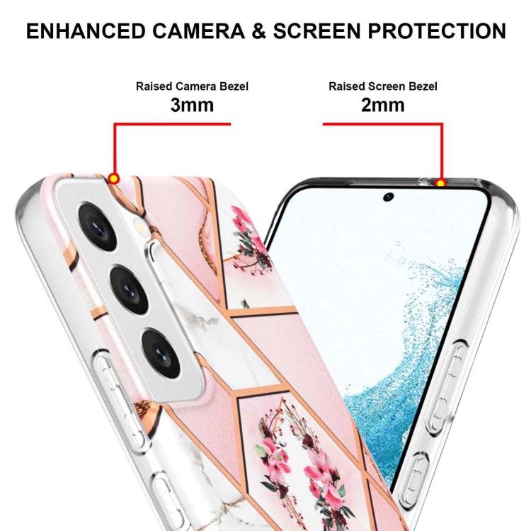 For Samsung Galaxy S23+ 5G Splicing Marble Flower IMD TPU Phone Case(Pink Flower) For Samsung Galaxy S23+ 5G Splicing Marble Flower IMD TPU Phone Case(Pink Flower)