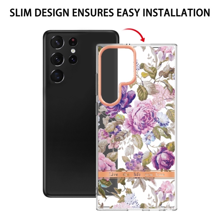 For Samsung Galaxy S23 Ultra 5G Flowers and Plants Series IMD TPU Phone Case(Purple Peony) For Samsung Galaxy S23 Ultra 5G Flowers and Plants Series IMD TPU Phone Case(Purple Peony)