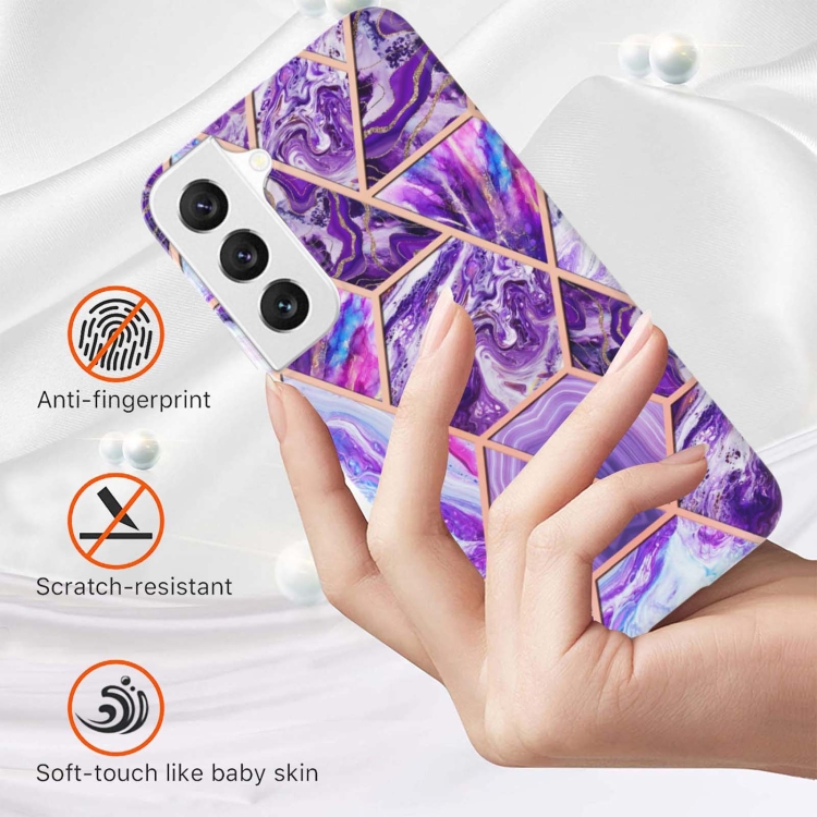 For Samsung Galaxy S23+ 5G Electroplating IMD Splicing Dual-side Marble TPU Phone Case(Dark Purple) For Samsung Galaxy S23+ 5G Electroplating IMD Splicing Dual-side Marble TPU Phone Case(Dark Purple)
