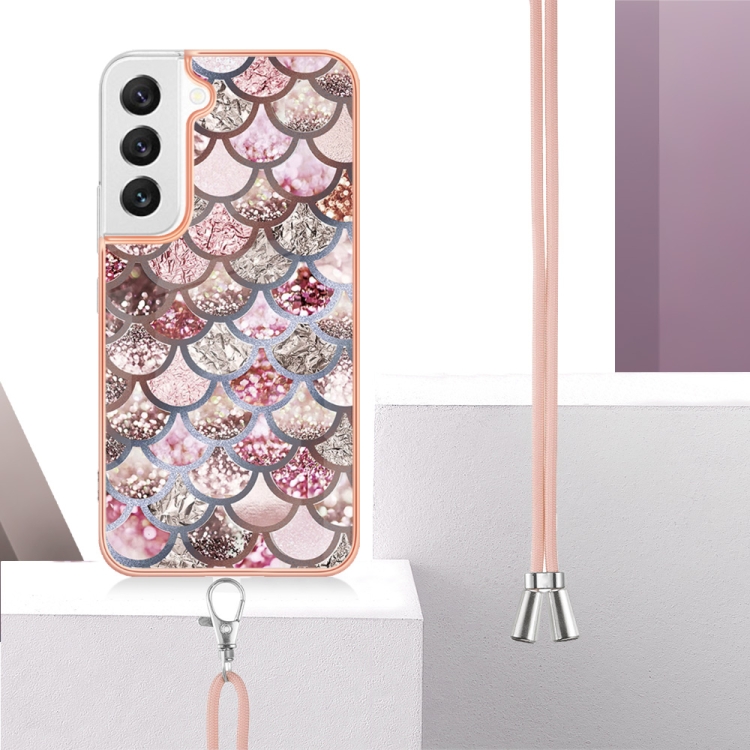 For Samsung Galaxy S23+ 5G Electroplating IMD TPU Phone Case with Lanyard(Pink Scales) For Samsung Galaxy S23+ 5G Electroplating IMD TPU Phone Case with Lanyard(Pink Scales)