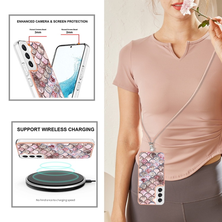 For Samsung Galaxy S23+ 5G Electroplating IMD TPU Phone Case with Lanyard(Pink Scales) For Samsung Galaxy S23+ 5G Electroplating IMD TPU Phone Case with Lanyard(Pink Scales)