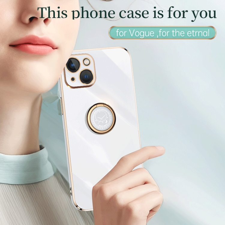For iPhone 14 Plus XINLI Straight Edge 6D Electroplate TPU Phone Case with Ring Holder(Black) For iPhone 14 Plus XINLI Straight Edge 6D Electroplate TPU Phone Case with Ring Holder(Black)