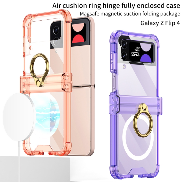 For Samsung Galaxy Z Flip4 GKK MagSafe Airbag Hinge Shockproof Phone Case with Ring Holder(Transparent) For Samsung Galaxy Z Flip4 GKK MagSafe Airbag Hinge Shockproof Phone Case with Ring Holder(Transparent)