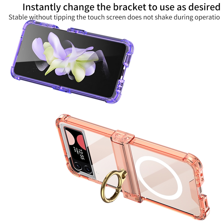 For Samsung Galaxy Z Flip4 GKK MagSafe Airbag Hinge Shockproof Phone Case with Ring Holder(Transparent) For Samsung Galaxy Z Flip4 GKK MagSafe Airbag Hinge Shockproof Phone Case with Ring Holder(Transparent)