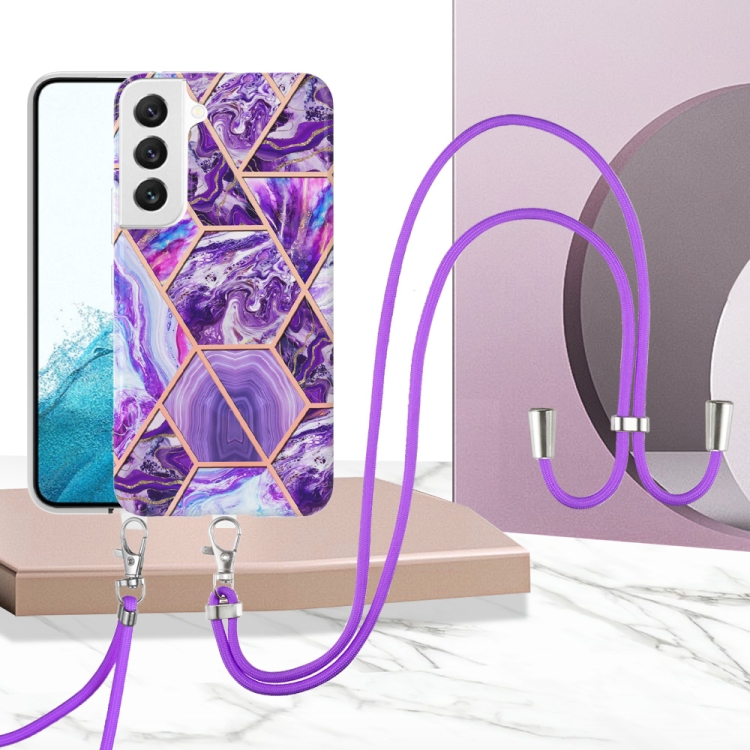 For Samsung Galaxy S23+ 5G Electroplating IMD Splicing Dual-side Marble TPU Phone Case with Lanyard(Dark Purple) For Samsung Galaxy S23+ 5G Electroplating IMD Splicing Dual-side Marble TPU Phone Case with Lanyard(Dark Purple)