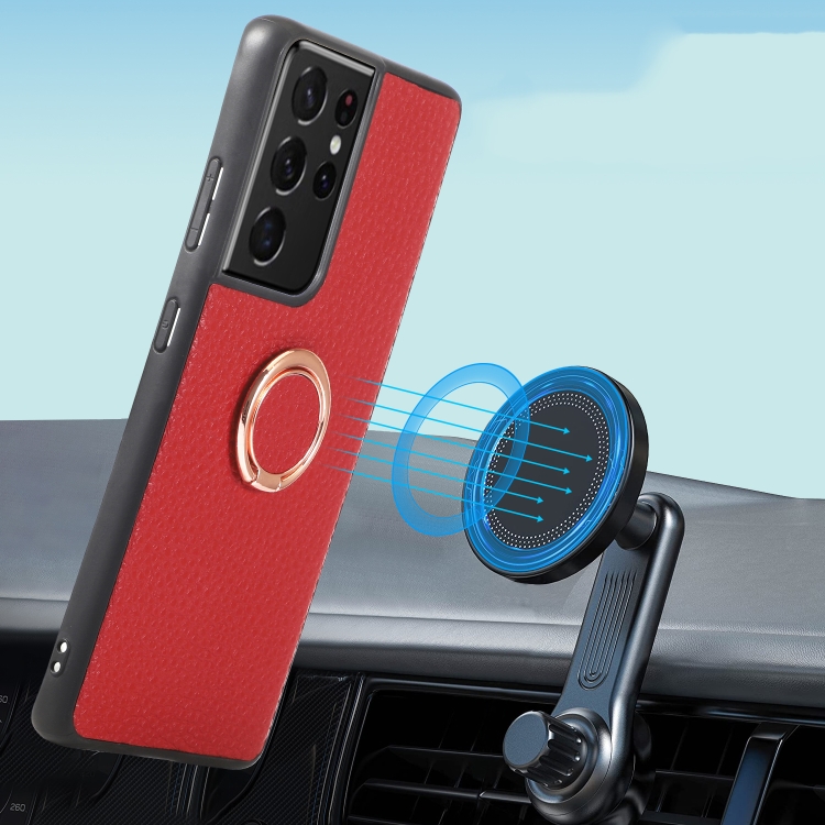 For Samsung Galaxy S21 Ultra 5G Litchi Texture Magnetic Shockproof Protective Phone Case(Red) For Samsung Galaxy S21 Ultra 5G Litchi Texture Magnetic Shockproof Protective Phone Case(Red)