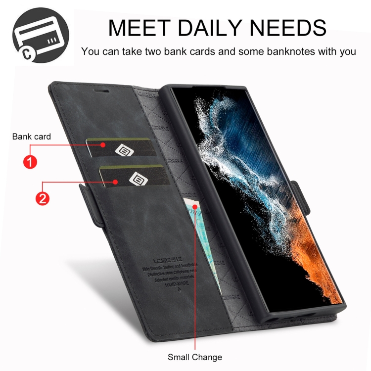 For Samsung Galaxy S23 Ultra 5G LC.IMEEKE Strong Magnetism Microfiber Leather Phone Case(Black) For Samsung Galaxy S23 Ultra 5G LC.IMEEKE Strong Magnetism Microfiber Leather Phone Case(Black)