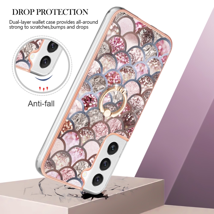 For Samsung Galaxy S23+ 5G Electroplating IMD TPU Phone Case with Ring(Pink Scales)