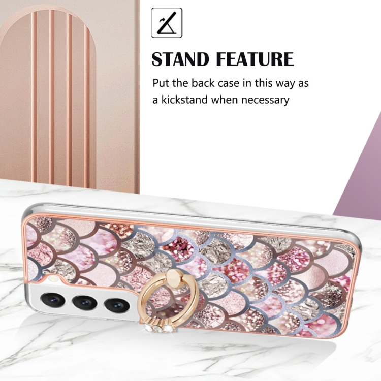 For Samsung Galaxy S23+ 5G Electroplating IMD TPU Phone Case with Ring(Pink Scales)
