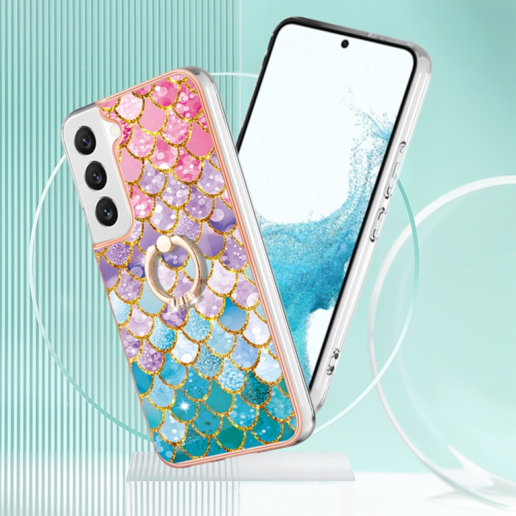 For Samsung Galaxy S23+ 5G Electroplating IMD TPU Phone Case with Ring(Pink Scales)