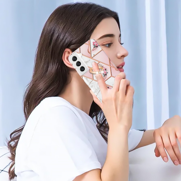 For Samsung Galaxy S23+ 5G Splicing Marble Flower IMD TPU Phone Case with Ring Holder(Pink Flower) For Samsung Galaxy S23+ 5G Splicing Marble Flower IMD TPU Phone Case with Ring Holder(Pink Flower)