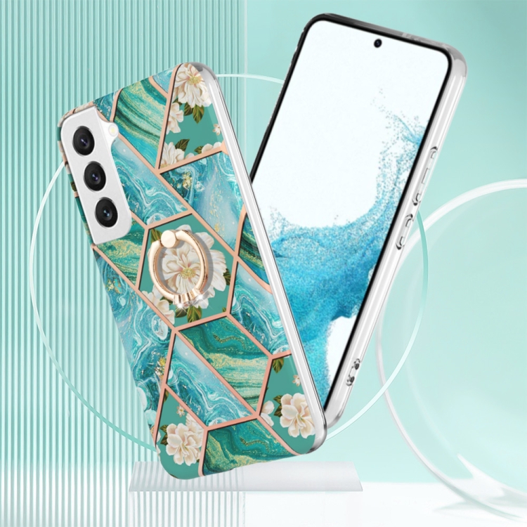 For Samsung Galaxy S23+ 5G Splicing Marble Flower IMD TPU Phone Case with Ring Holder(Pink Flower) For Samsung Galaxy S23+ 5G Splicing Marble Flower IMD TPU Phone Case with Ring Holder(Pink Flower)