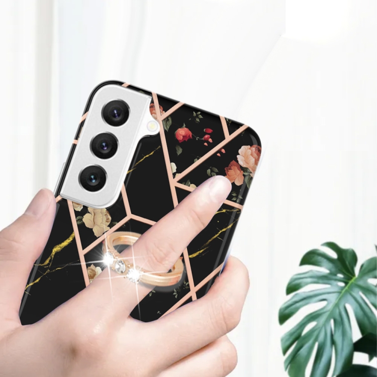 For Samsung Galaxy S23+ 5G Splicing Marble Flower IMD TPU Phone Case with Ring Holder(Pink Flower) For Samsung Galaxy S23+ 5G Splicing Marble Flower IMD TPU Phone Case with Ring Holder(Pink Flower)