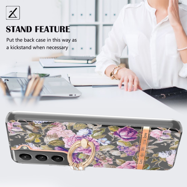 For Samsung Galaxy S23+ 5G Flowers and Plants Series IMD TPU Phone Case with Ring Holder(Purple Peony) For Samsung Galaxy S23+ 5G Flowers and Plants Series IMD TPU Phone Case with Ring Holder(Purple Peony)
