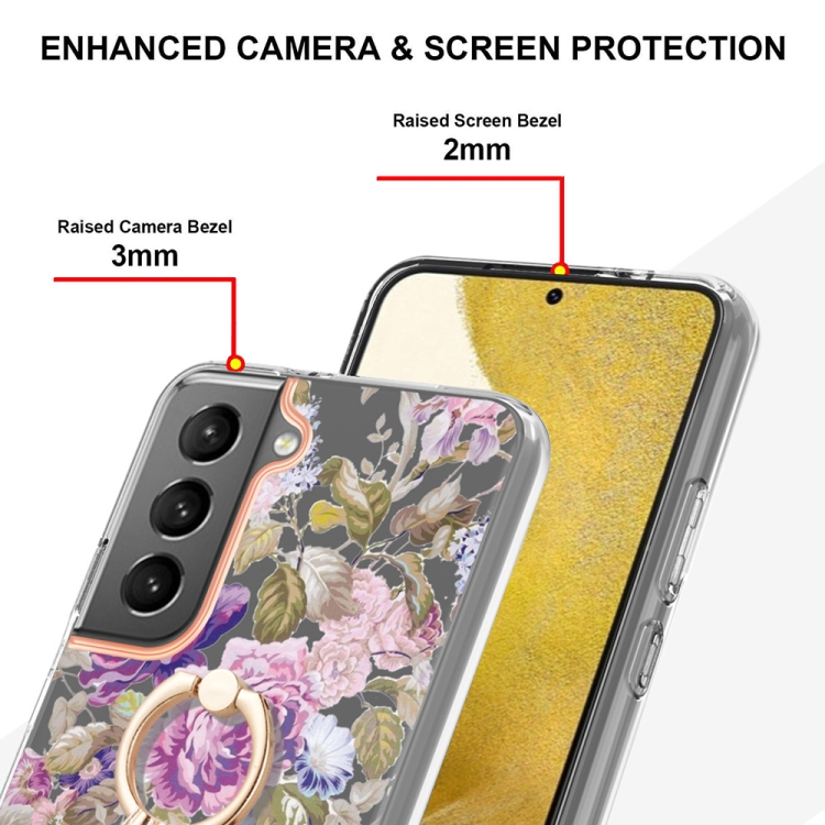 For Samsung Galaxy S23+ 5G Flowers and Plants Series IMD TPU Phone Case with Ring Holder(Purple Peony) For Samsung Galaxy S23+ 5G Flowers and Plants Series IMD TPU Phone Case with Ring Holder(Purple Peony)