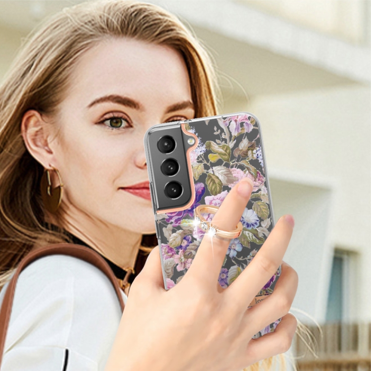 For Samsung Galaxy S23+ 5G Flowers and Plants Series IMD TPU Phone Case with Ring Holder(Purple Peony) For Samsung Galaxy S23+ 5G Flowers and Plants Series IMD TPU Phone Case with Ring Holder(Purple Peony)