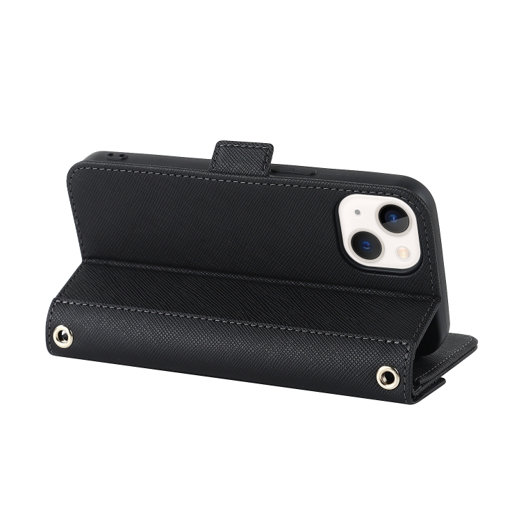 For iPhone 13 mini Cross Texture Lanyard Leather Phone Case(Black) For iPhone 13 mini Cross Texture Lanyard Leather Phone Case(Black)
