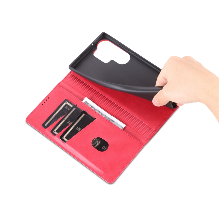 For Samsung Galaxy S23 Ultra 5G AZNS Magnetic Calf Texture Flip Leather Phone Case(Red)