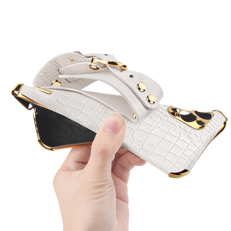 For Samsung Galaxy S23 Ultra 5G Electroplated TPU Crocodile Pattern Leather Case with Wrist Strap(Yellow)