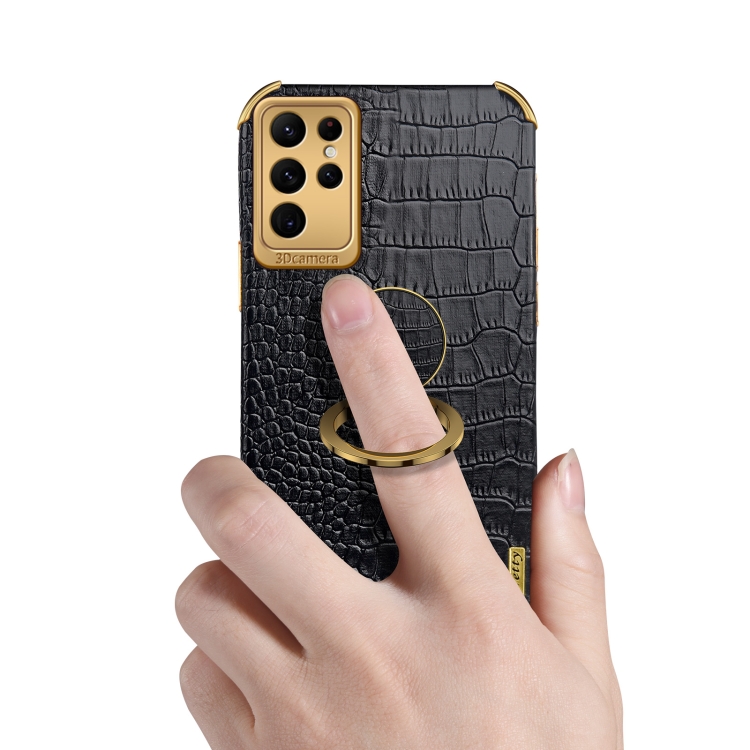 For Samsung Galaxy S23 Ultra 5G 6D Electroplating Crocodile Texture Phone Case With Holder(White) For Samsung Galaxy S23 Ultra 5G 6D Electroplating Crocodile Texture Phone Case With Holder(White)