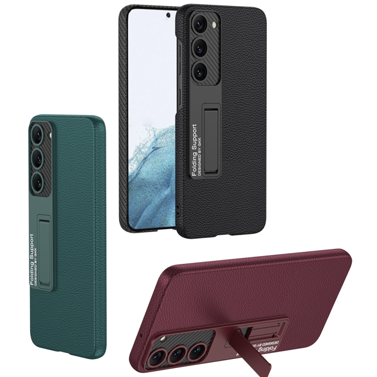 For Samsung Galaxy S23+ 5G GKK Plain Leather Shockproof Phone Case with Holder(Red) For Samsung Galaxy S23+ 5G GKK Plain Leather Shockproof Phone Case with Holder(Red)