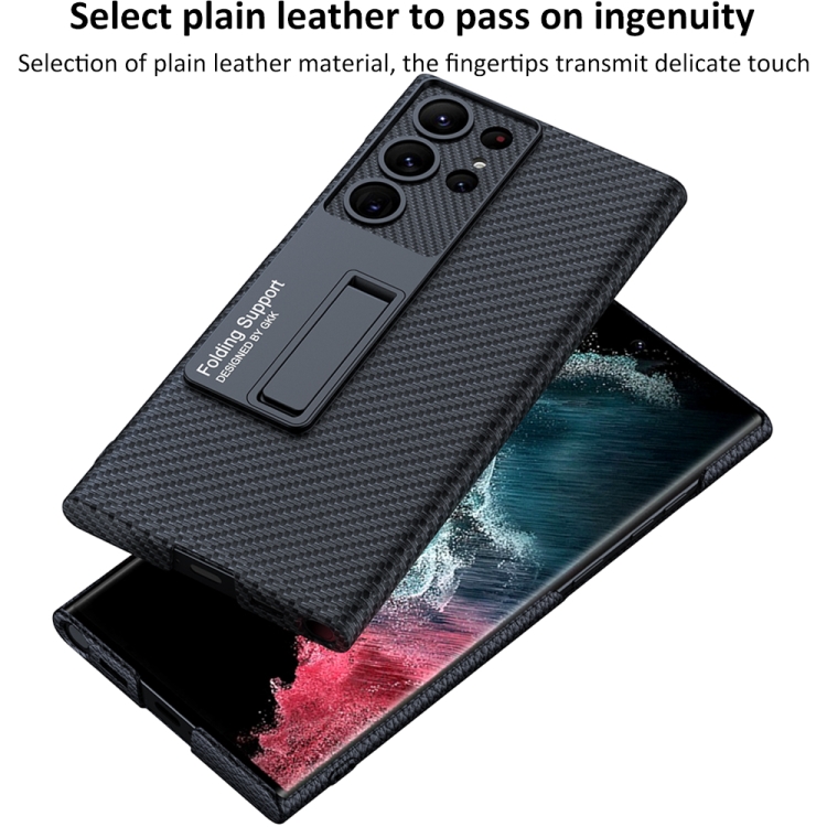 For Samsung Galaxy S23 Ultra 5G GKK Plain Leather Shockproof Phone Case with Holder(Forest Green) For Samsung Galaxy S23 Ultra 5G GKK Plain Leather Shockproof Phone Case with Holder(Forest Green)