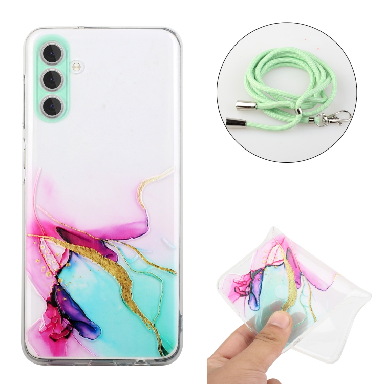 For Samsung Galaxy S23+ 5G Hollow Marble Pattern TPU Shockproof Phone Case with Neck Strap Rope(Green) For Samsung Galaxy S23+ 5G Hollow Marble Pattern TPU Shockproof Phone Case with Neck Strap Rope(Green)