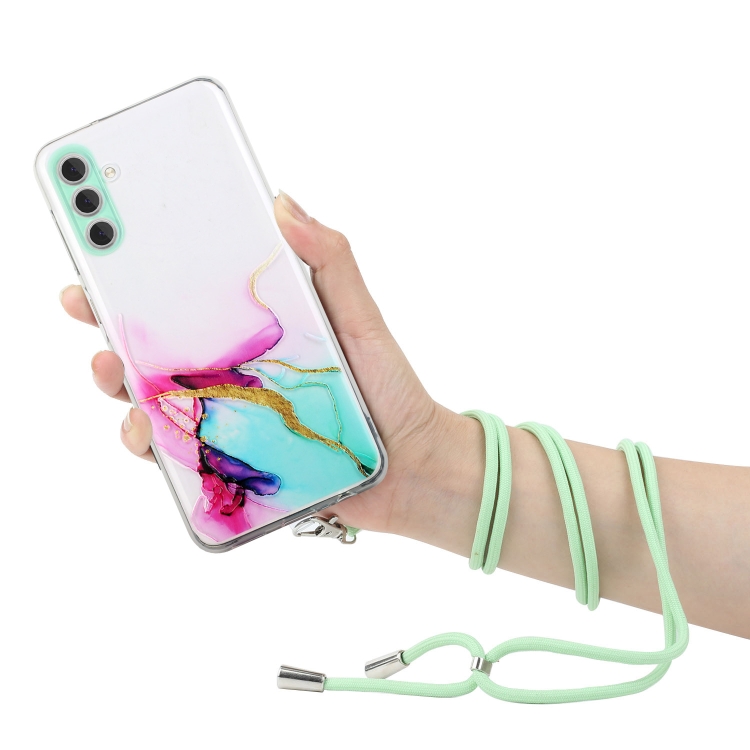 For Samsung Galaxy S23+ 5G Hollow Marble Pattern TPU Shockproof Phone Case with Neck Strap Rope(Green) For Samsung Galaxy S23+ 5G Hollow Marble Pattern TPU Shockproof Phone Case with Neck Strap Rope(Green)