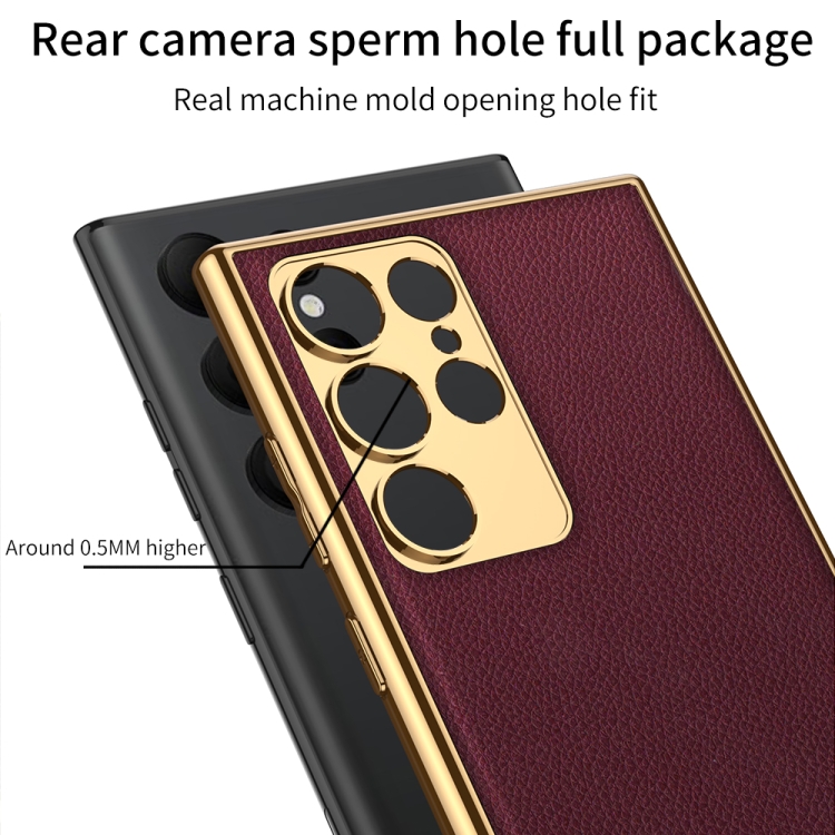 For Samsung Galaxy S23 Ultra 5G GKK Plating TPU + Leather Full Coverage Phone Case(Red) For Samsung Galaxy S23 Ultra 5G GKK Plating TPU + Leather Full Coverage Phone Case(Red)