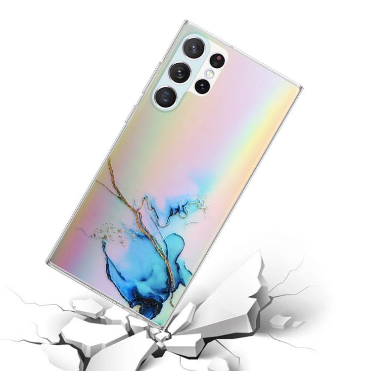 For Samsung Galaxy S23 Ultra 5G Laser Marble Pattern Clear TPU Protective Phone Case(Blue) For Samsung Galaxy S23 Ultra 5G Laser Marble Pattern Clear TPU Protective Phone Case(Blue)