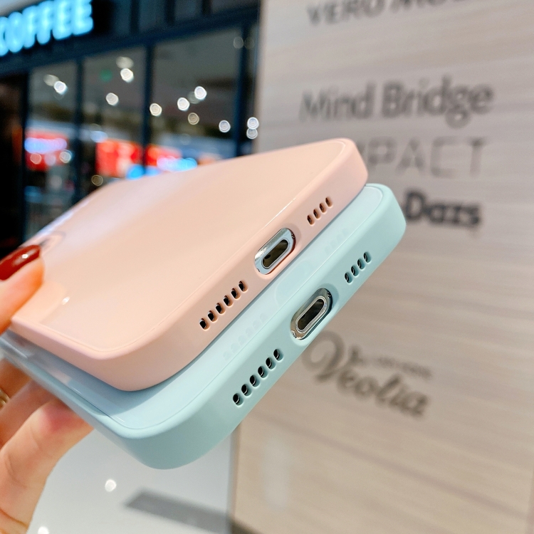 For iPhone 14 Solid Color Tempered Glass Phone Case(Pink) For iPhone 14 Solid Color Tempered Glass Phone Case(Pink)