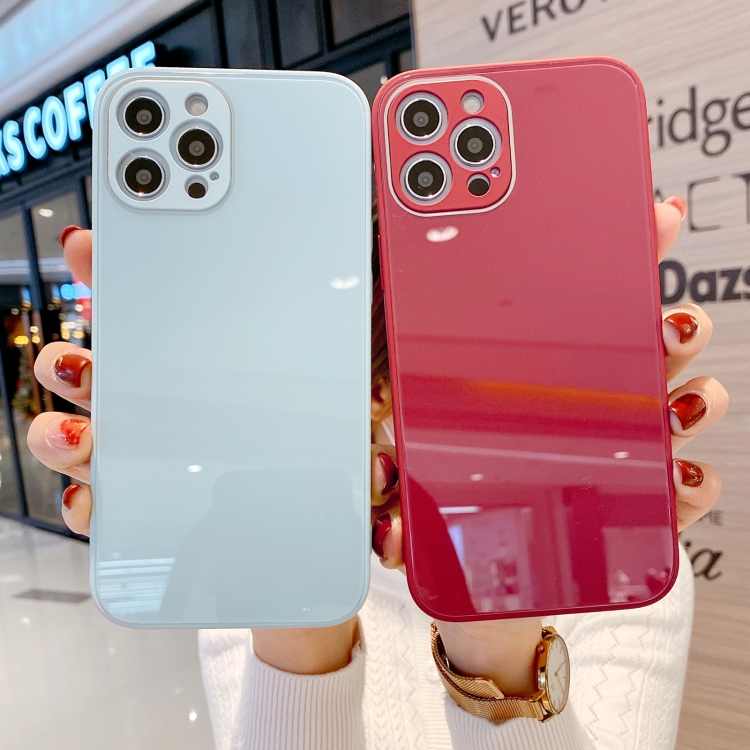 For iPhone 12 Solid Color Tempered Glass Phone Case(Pink) For iPhone 12 Solid Color Tempered Glass Phone Case(Pink)